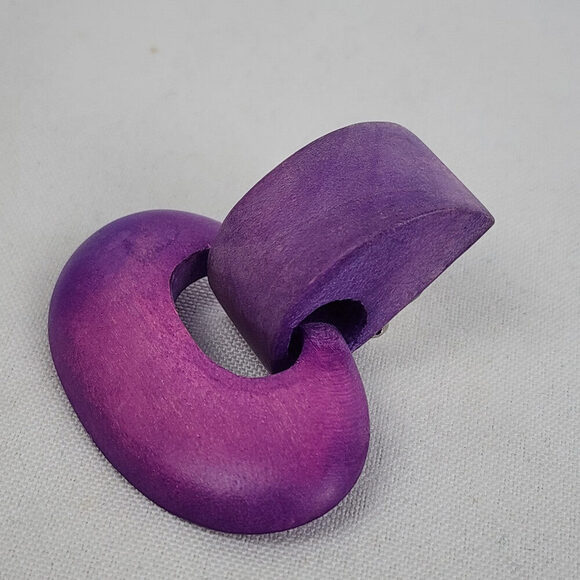 Vintage Purple Wood Clip On Earrings - Picture 2 of 4